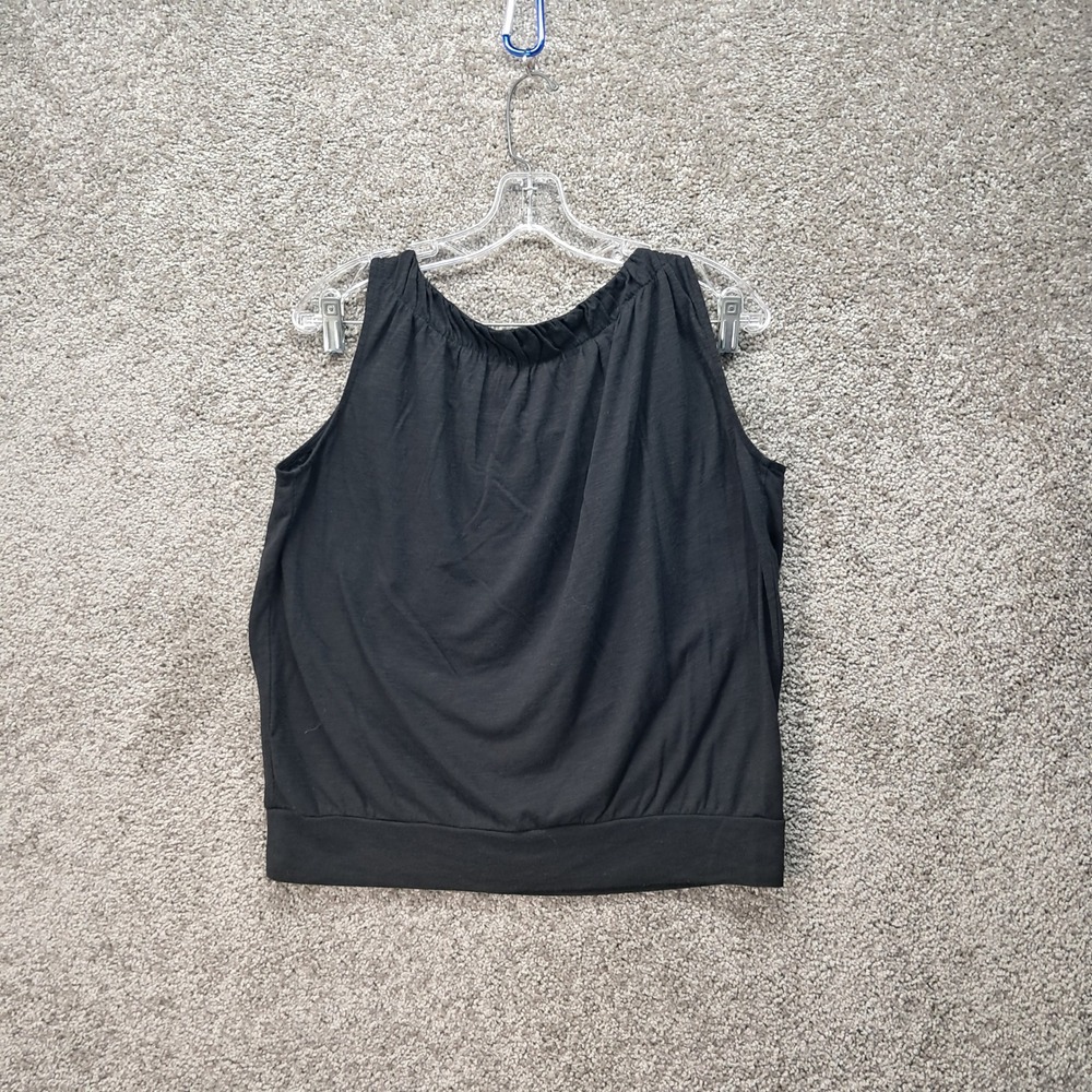 Ann Taylor LOFT Womens Black Bubble Hem Sleeveless Gathered Neck Tank Top Size M - Picture 4 of 7